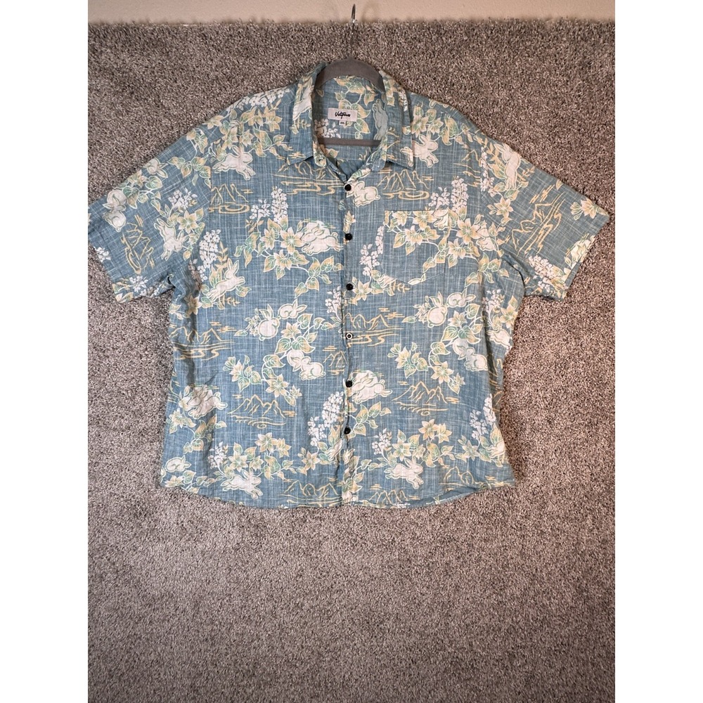 Vatpave Men's Floral Button‎ Down Shirt XXL Blue Cotton Blend Vacation Hawaiian